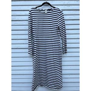J. Crew Black + White Stripes Cotton Midi Shift Dress Size 12